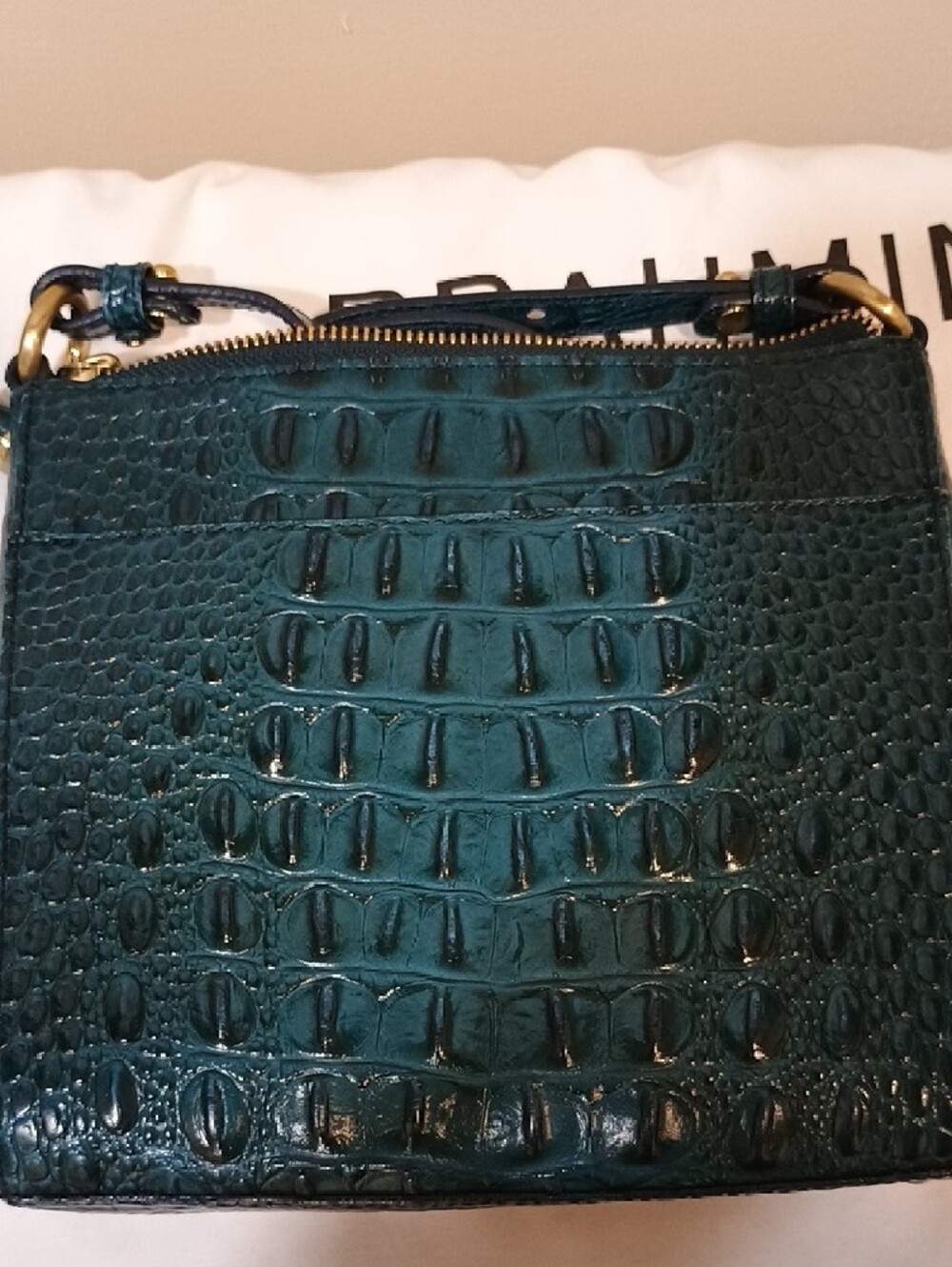 Brahmin Mimosa - Teal Croc-Embossed Leather Crossbody with Gold Hardware - Picture 3 of 7